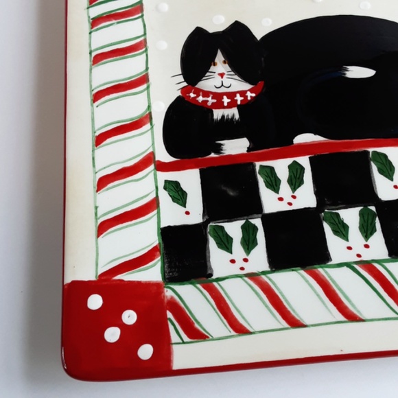 Oneida Fiddlestix Candy Cane Cat 8" square Plate - Picture 3 of 8
